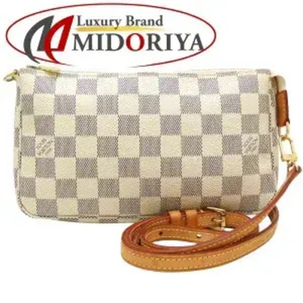 Louis Vuitton Damier Pochette Accessoires Shoulder Bag Canvas Leather Azur White